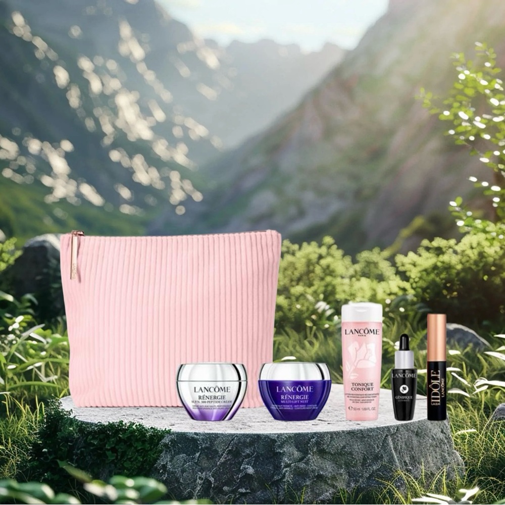 NIB Lancome 6-pc Skincare Set with Pink Pouch
